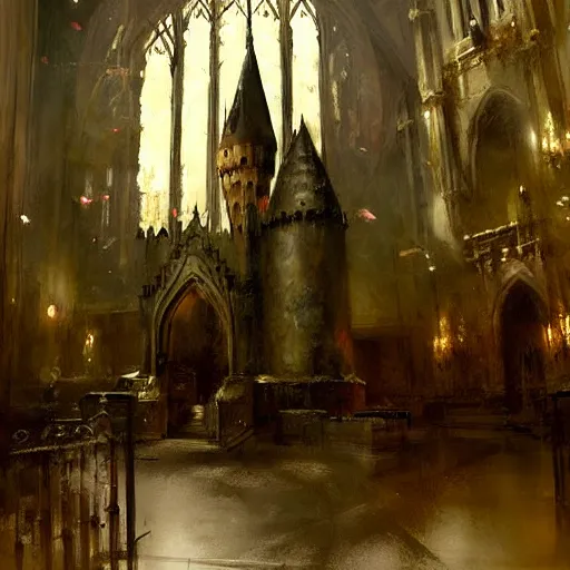 Image similar to hogwarts castle interior painting by jeremy mann