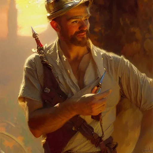 Image similar to stunning male builder, highly detailed painting by gaston bussiere, craig mullins, j. c. leyendecker, 8 k