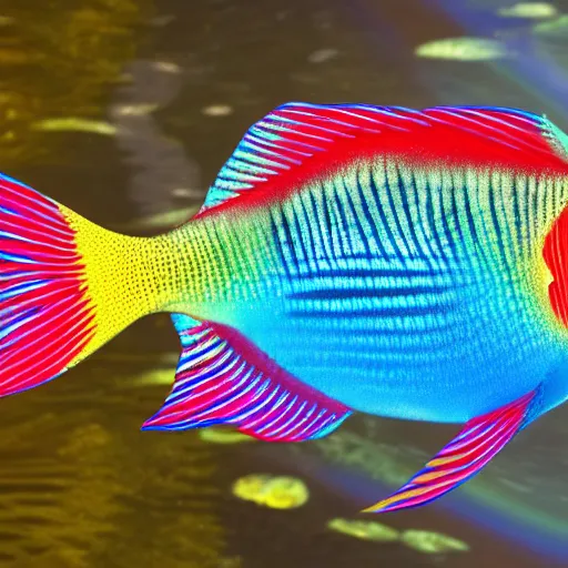 Image similar to a photo of a rainbow fish swimming in a pond