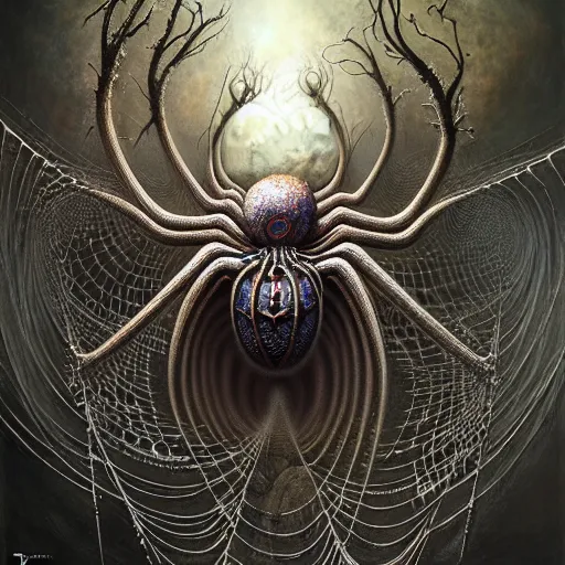 Image similar to cosmic fractal spider by giger, by tomasz alen kopera and peter mohrbacher.