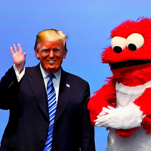 Image similar to donald trump with elmo