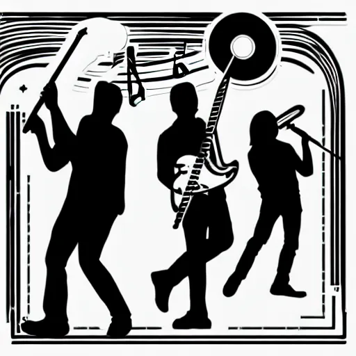 Image similar to a one - band - one - sound, svg sticker, vector art, silhouette of band making music together