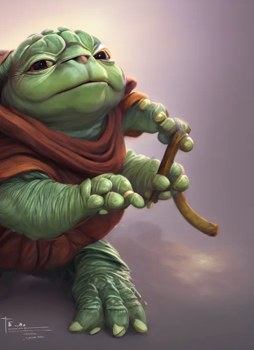 Prompt: cute wise sage turtle holding a staff, yoda - like, subsurface scattering, by jesper ejsing, justin gerard, tomasz alen kopera, cgsociety and fenghua zhong, highly detailed, rim light, cinematic lighting, illustration, art, octane render, very coherent, cinematic, hyper realism, high detail, octane render, 8 k