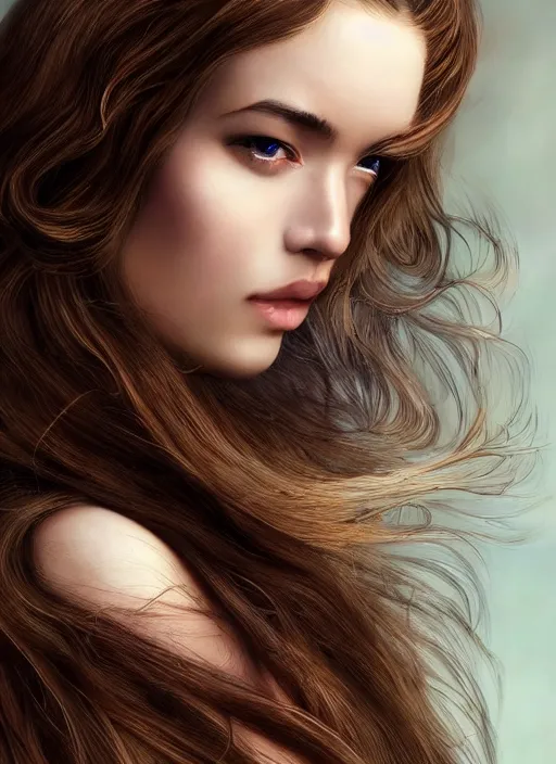 Image similar to a gorgeous female with long brown, hair photo by tim walker, realistic, full body shot, wide angle, sharp focus, 8 k high definition, insanely detailed, intricate, elegant, art by stanley lau and artgerm, floating embers