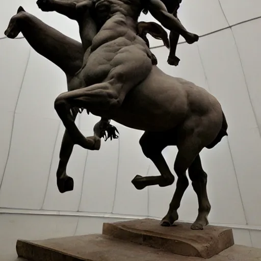 Prompt: greek statue of a centaur, human horse chimera hybrid,