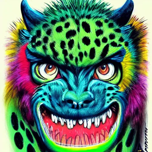 Image similar to a tennis ball monsters ,cheetah, colorful, digital art, fantasy, magic, trending on artstation, ultra detailed, professional illustration by Basil Gogos