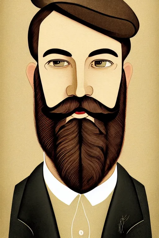 Image similar to an illustration of a portrait of a respectable dignified 1 9 3 0's era mennonite preacher with kind eyes and trimmed red beard and conservative haircut in the style of art - deco artwork art by kyle ferrin and loish!, digital art, highly detailed, intricate, sharp focus, trending on artstation hq, deviantart, 4 k uhd image