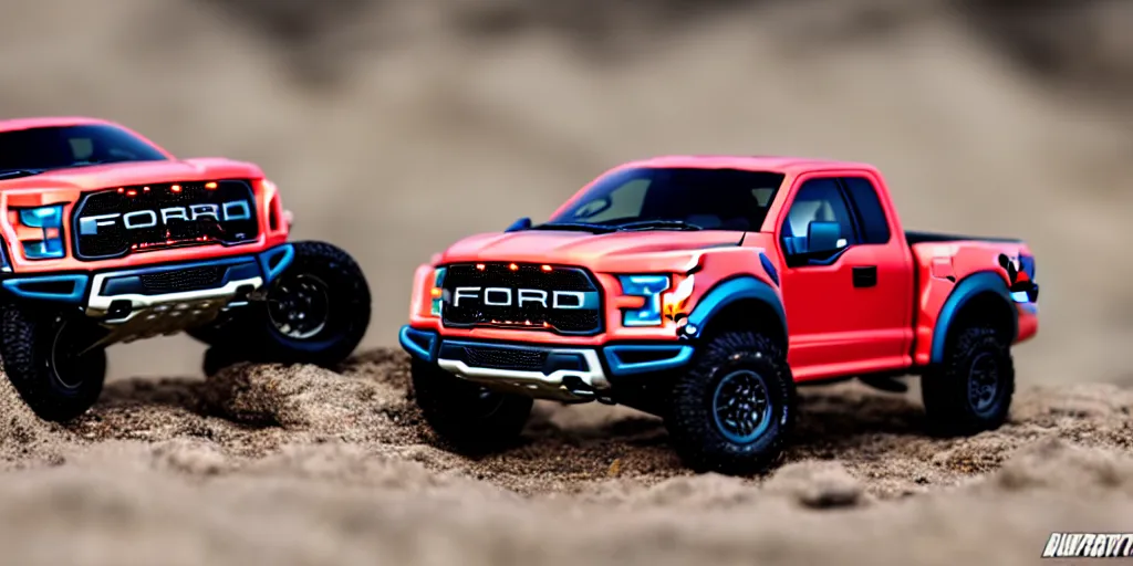 Image similar to Hot Wheels, Ford F-150 Raptor, cinematic, 8k, depth of field, bokeh.