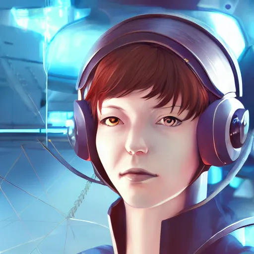 Image similar to portrait of amelia earhart as a cyborg, anime fantasy illustration by tomoyuki yamasaki, kyoto studio, madhouse, ufotable, square enix, cinematic lighting, trending on artstation