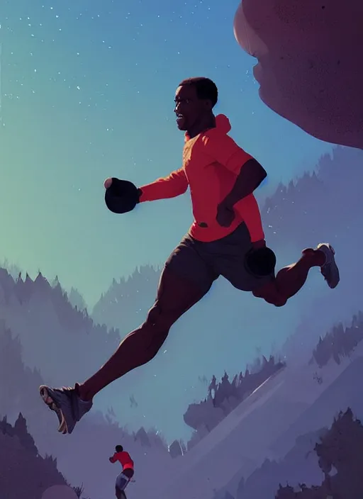 Image similar to dream highly detailed full body portrait of a black man sprinting on the olympics, completely engaged, magnificent, photographic realistic background, by atey ghailan, by greg rutkowski, by greg tocchini, by james gilleard, by joe fenton, by kaethe butcher, trending on instagram, award winning details