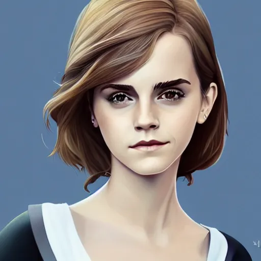 Image similar to emma watson, concept art, animation, elegant, 2d, ultra highly detailed, digital painting, smooth, sharp focus, artstation, art by Ilya Kuvshinov