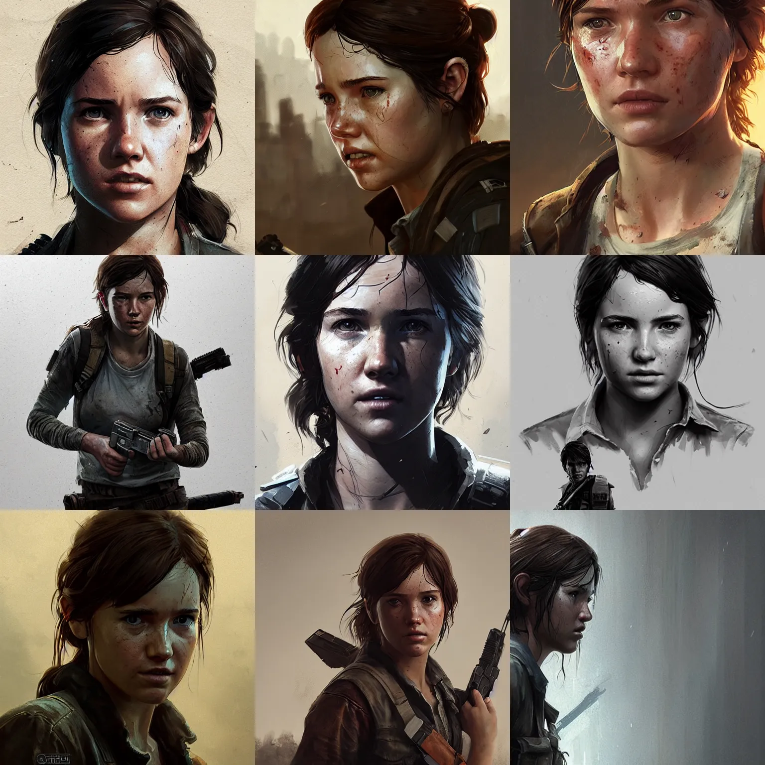Prompt: Ellie from the Last of Us as Han Solo, digital portrait by Greg Rutkowski, intricate, sharp focus, cinematic, epic, artstation