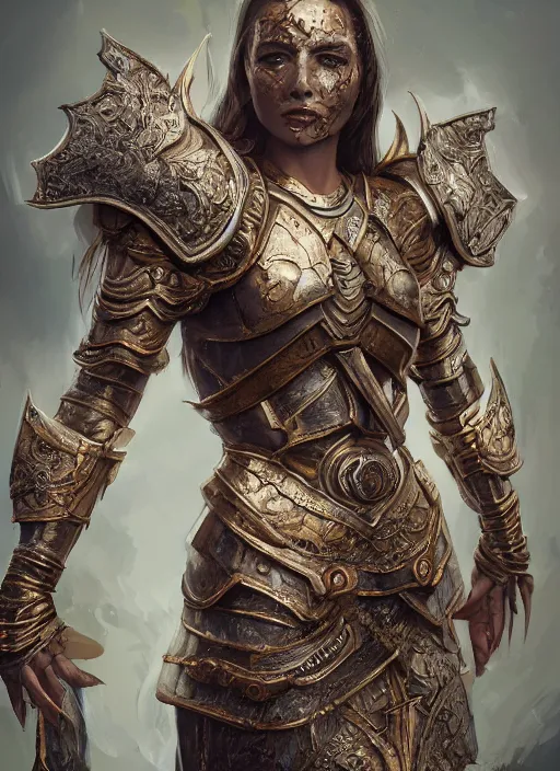 Image similar to realistic full body concept art illustration oil painting of a beautiful crusader-woman in insanely detailed and intricate clothing, octane render, sss, postprocessing, 4k, cinematic lighting