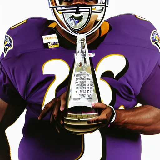 Image similar to portrait of Chuck Clark of the Baltimore Ravens holding the Lombardi Trophy, extremely detailed, detailed and realistic face, photo realistic, 8k