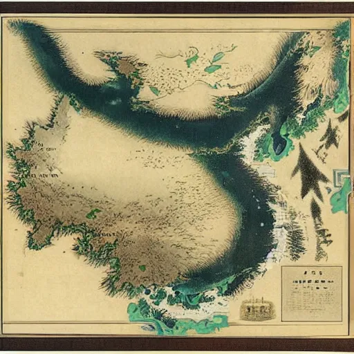 Image similar to the map of japan containing the plan of the japanese to invade china by greg rutkowski