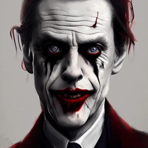 Prompt: portrait of Steve Buscemi as The Joker, art by greg rutkowski, matte painting, trending on artstation