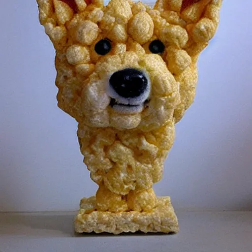 Image similar to a rice krispie square sculpture of a shiba inu head