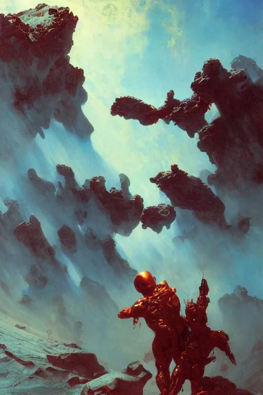 Image similar to a mission to a vulcano on mars, painted by ruan jia, raymond swanland, lawrence alma tadema, zdzislaw beksinski, norman rockwell, jack kirby, tom lovell, alex malveda, greg staples