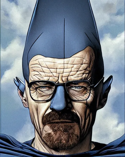 Image similar to portrait of walter white as the batman, illustration, art by neil gaiman and peter elson