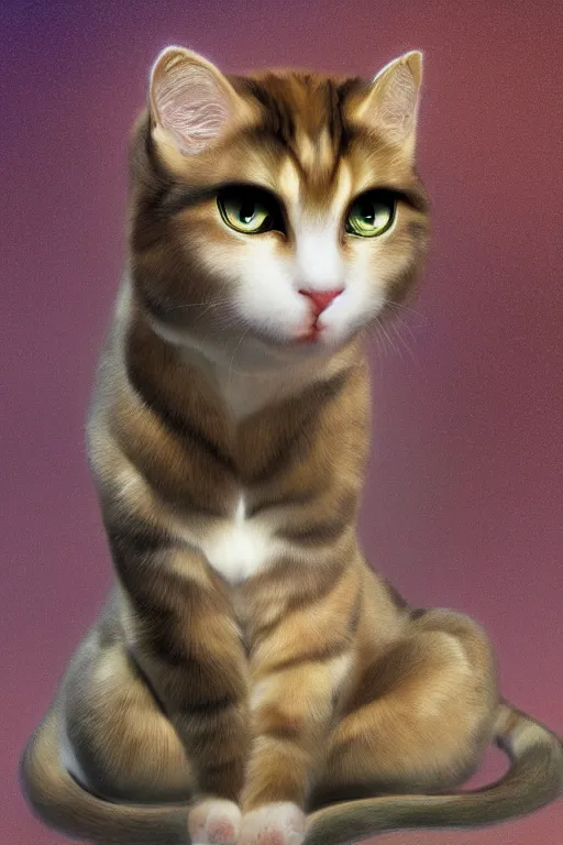 Image similar to Recursive image with a well rounded Calico feline, large eyes, shiny soft fur, anatomically correct, surrounded by matte mirroring swirling wisps of jelly blobs, oil pastels and gold, in the style of albert lynch, modeled in Poser, Redshift render, UHD