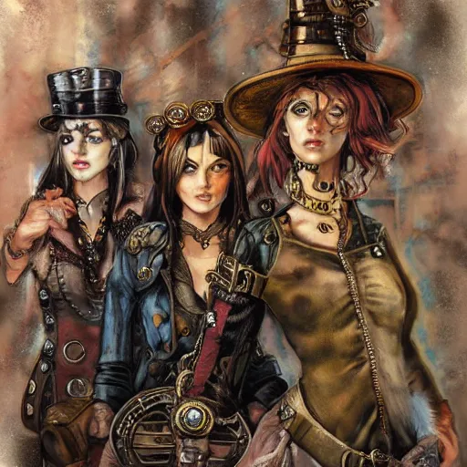 Image similar to portrait of steampunk heroines, by jon foster