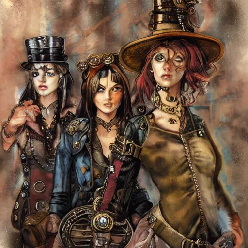 Prompt: portrait of steampunk heroines, by jon foster