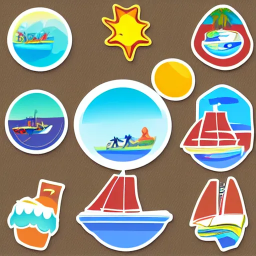 Prompt: coastal summer vacation icon sticker set