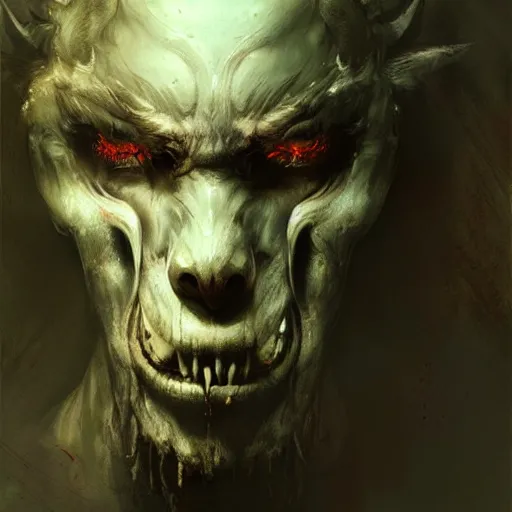 Image similar to portrait of a humanoid monster, feral, horrific, drawn by Ruan Jia, fantasy art, dramatic lighting, digital art,highly detailed