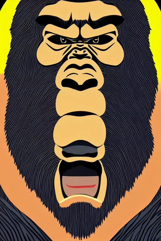 Image similar to A portrait of a gorilla that is a sumo wrestler, sticker, highly detailed, colorful, illustration, smooth and clean vector curves, no jagged lines, vector art, smooth