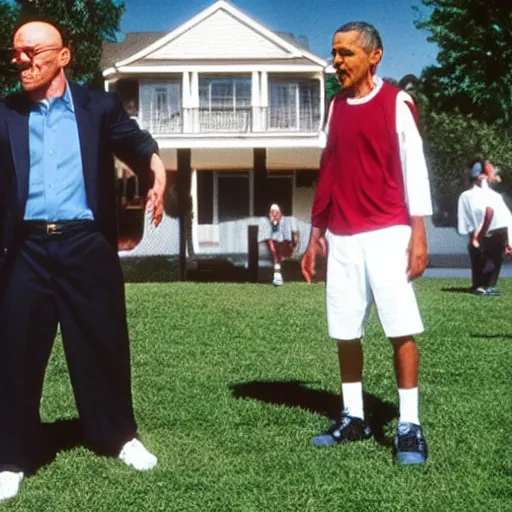 Prompt: walter white and obama playing basketball together