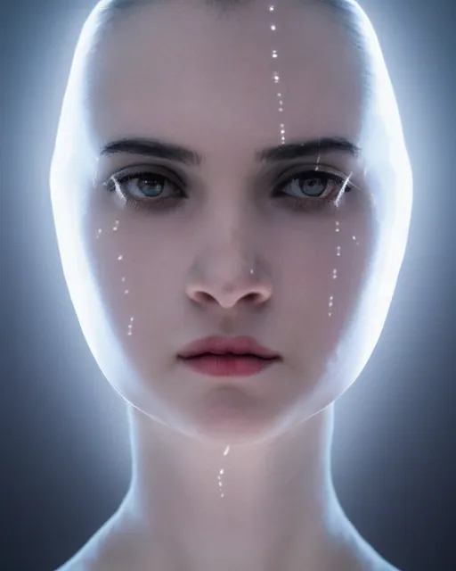 Image similar to 3 / 4 portrait photo by bouguereau of female dancer as a cyberpunk mecha humanoid robotic crown parts with straight bright led lights, inside white room, ultra - realistic and detailed, 8 k