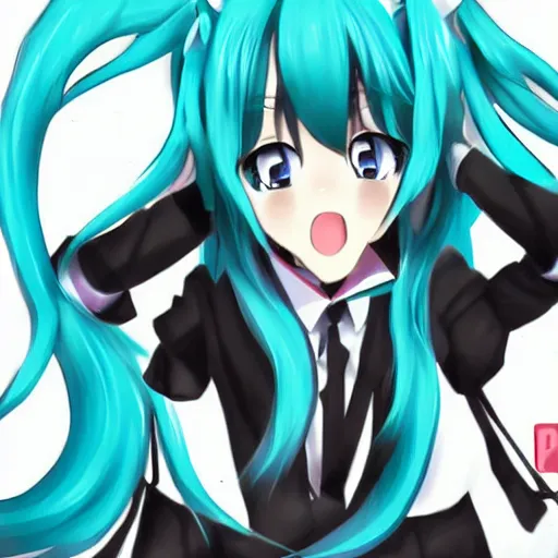 Image similar to Hatsune Miku screaming, trending on pixiv