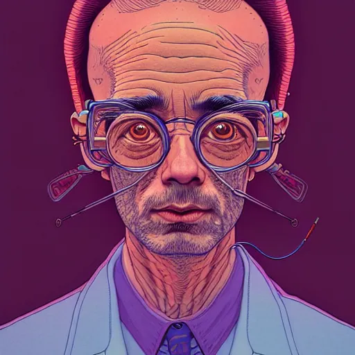 Image similar to highly detailed intricate masterpiece portrait painting of a scientist, sharp focus, award - winning, trending on artstation. josan gonzales moebius deathburger