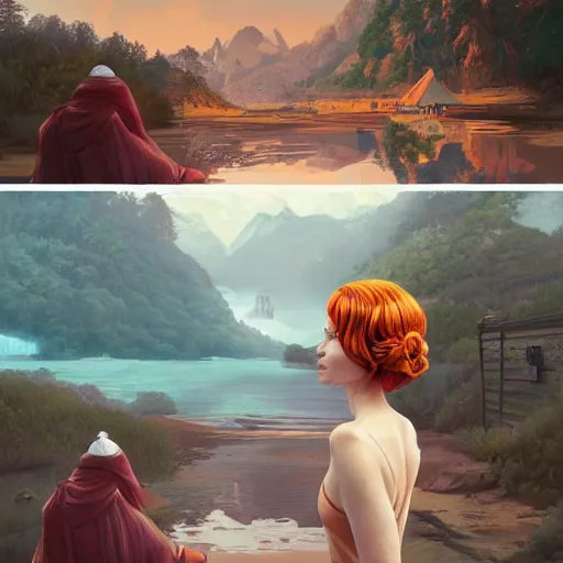 Image similar to a beautiful scenic painting by artgerm and wlop and wes anderson and spike jonze