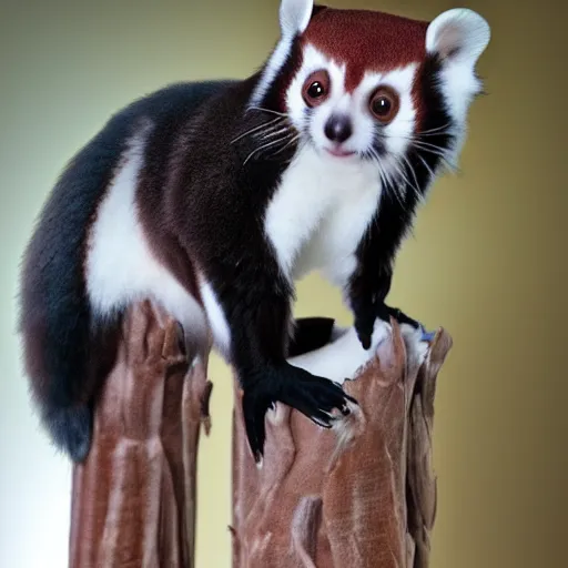 Image similar to cute cross between red panda and sugar glider, studio lighting, award winning