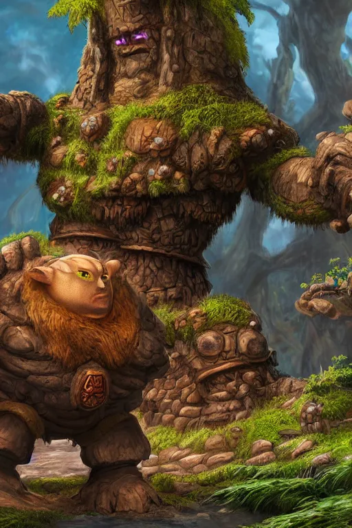 Image similar to zelda fantasy art giant golem troll wood rock greeble gemstone, global illumination ray tracing hdr fanart arstation by sung choi and eric pfeiffer and gabriel garza and casper konefal