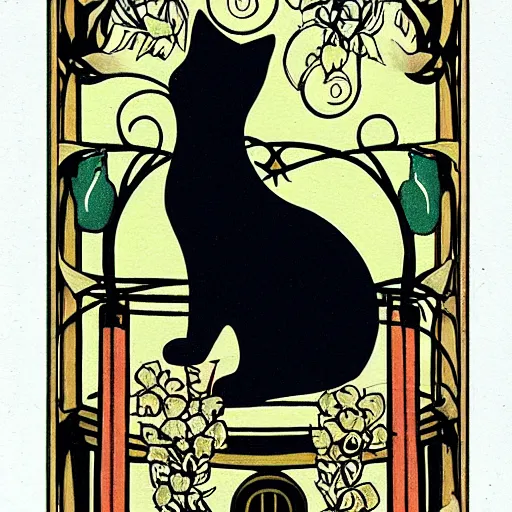 Prompt: art nouveau cat lighting a candle