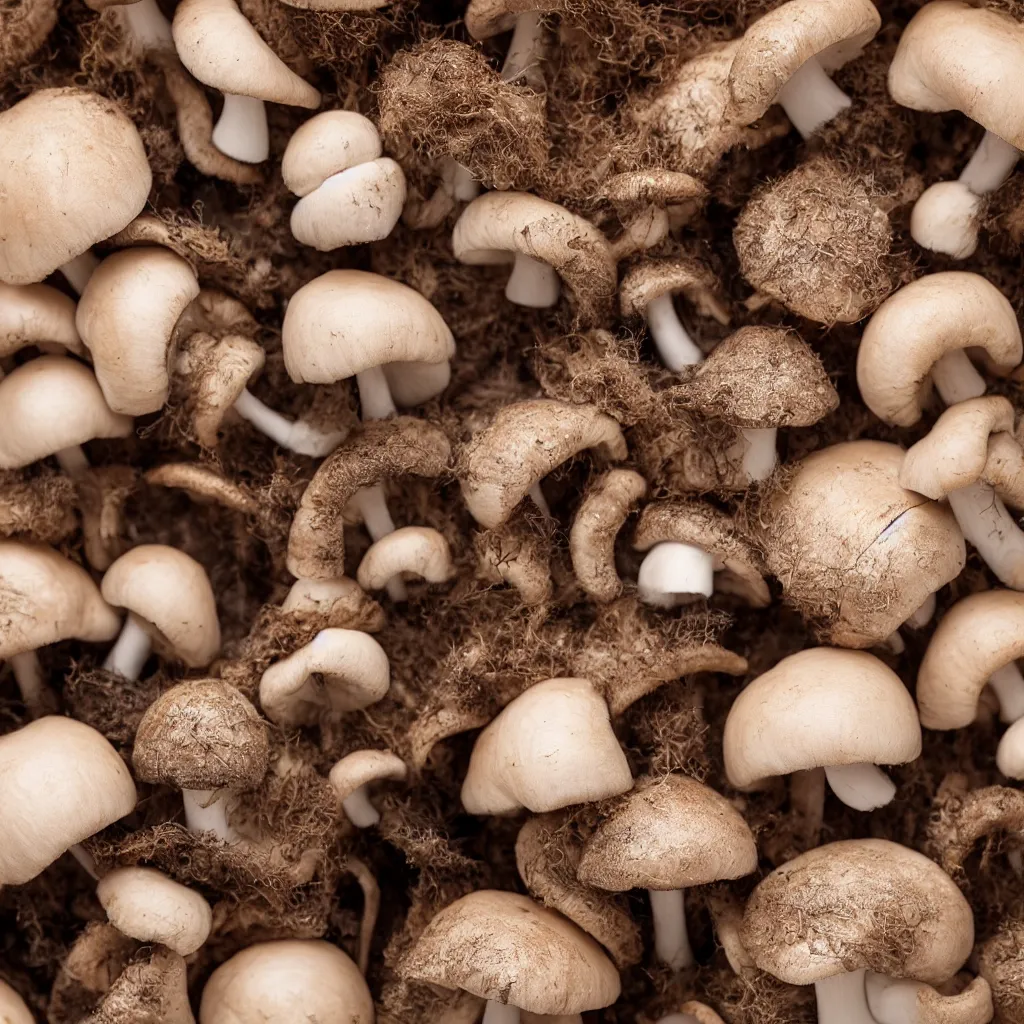 Prompt: a small collection of mushrooms, inside different wooden boxes. top down photo, close macro photo. studio photo, 8k