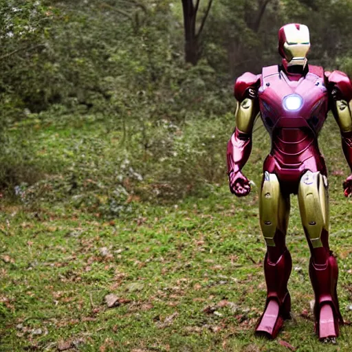 Image similar to overgrown abandoned iron man suit, highly detailed, 4k realistic photo