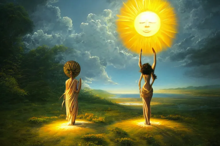 Prompt: Goddess creating the sun, by pranckevicius, artstation