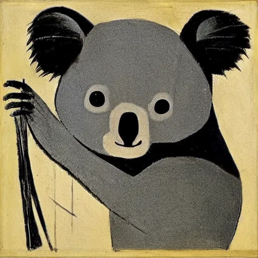 Prompt: portrait of a koala bear, illustrated by picasso, leonardo da vinci, and andy warhol