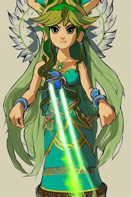 Image similar to a portrait of lady palutena from the legend of zelda breath of the wild, breath of the wild art style.