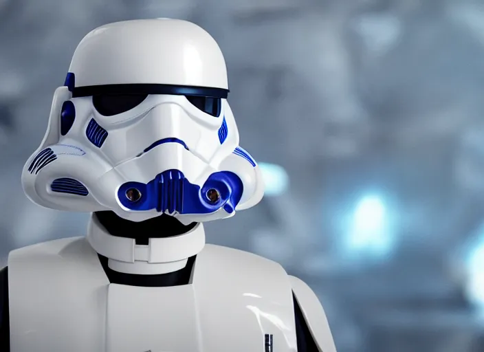 Image similar to menacing general wearing a white star wars imperial general uniform, his skin is blue, ultra realistic, 4 k, movie still, uhd, sharp, detailed, cinematic, render, modern