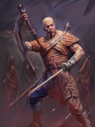 Image similar to a master a wooden quarterstaff in a desperate posture ready to fight. cornered by enemies. intricate, elegant, highly detailed, digital painting, artstation, concept art, sharp focus, illustration, by justin gerard and artgerm, 8 k