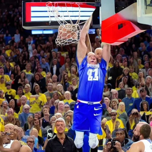 Image similar to photograph of joe biden dunking, highlights of the 2 0 1 9 nba slam dunking contest