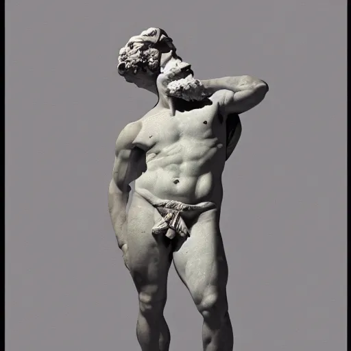 Prompt: a virtual polygon rendition of an ancient greek statue, black background, saturated colors