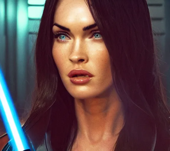 Image similar to Still of Megan Fox on the Jedi Council, Star Wars Unirverse, Cinematic Lighting, beautiful composition, 8K resolution