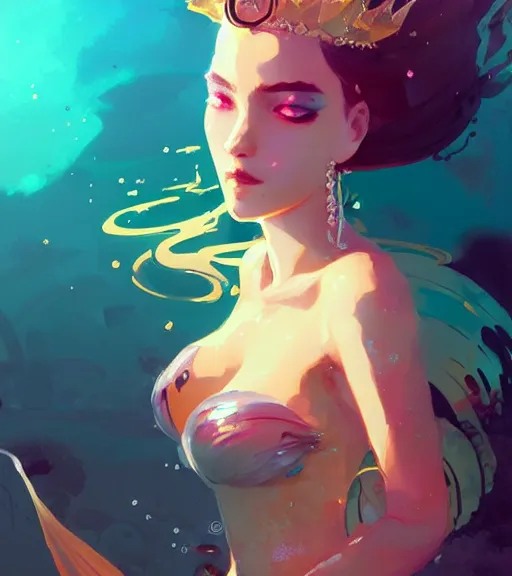 Image similar to portrait of a beautiful mermaid queen in complex and shiny dress by ross tran and atey ghailan, by greg rutkowski, by greg tocchini, by james gilleard, by joe fenton, by kaethe butcher, dynamic lighting, grunge aesthetic