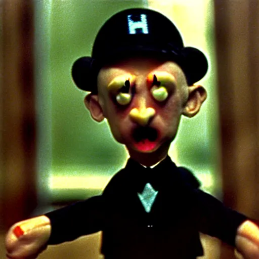 Prompt: claymation hitler as a pokemon by jan svankmajer, hyperrealistic, very detailed, tim burton, 3 5 mm film still, gothic, horror, eldritch