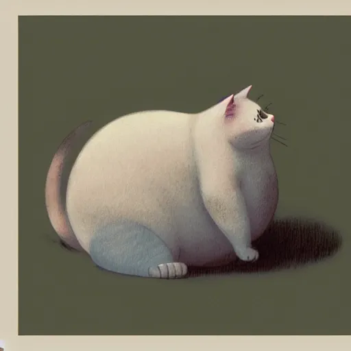 Image similar to ( ( ( ( ( obese rotund flabby cartoon cat. muted colors. ) ) ) ) ) by jean - baptiste monge!!!!!!!!!!!!!!!!!!!!!!!!!!! by beeple and james gilleard and justin gerard